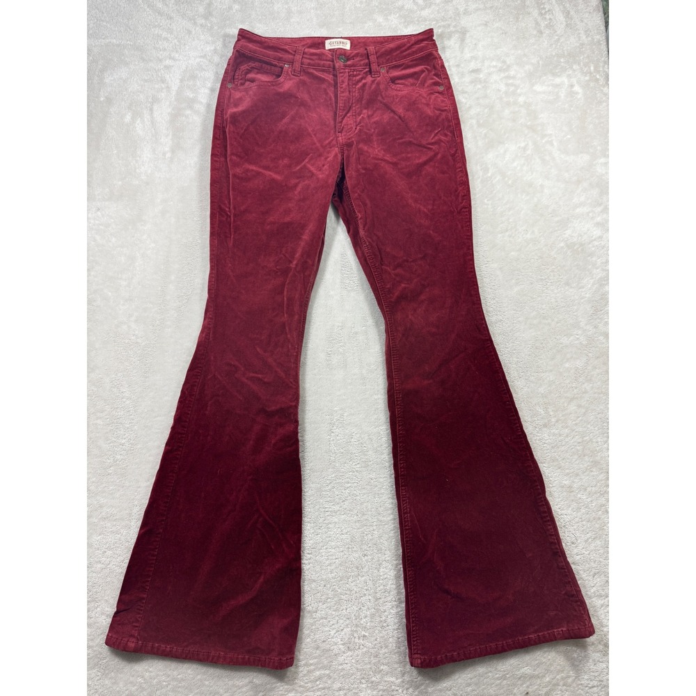 Shyanne Womens Velvet Flare Stretch Dark Red Pants 30 Regular Meas: 29x33.5